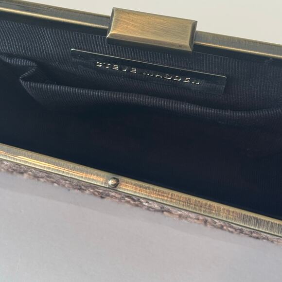 Steve Madden Tweed Clutch Brown Beige - Picture 6 of 6